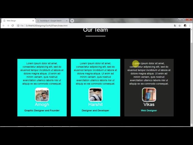 Our Team Web Design with HTML5, CSS3 and Bootstrap 4 | Complete Tutorial
