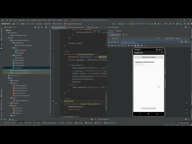 Eliminar información mediante un alert para la decisión de la base de datos SQLite en Android