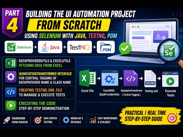 Selenium Framework from Scratch | Part 4 | DataProvider, ExcelUtils, Annotation Transformer & XML