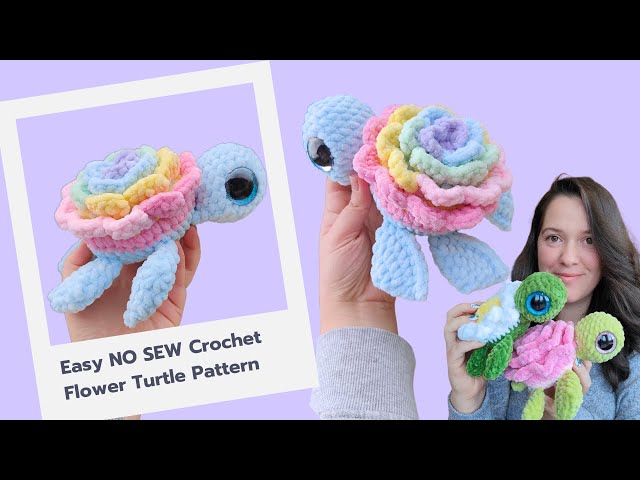 100% No Sew Rose Turtle- Easy Crochet Flower Turtle Pattern