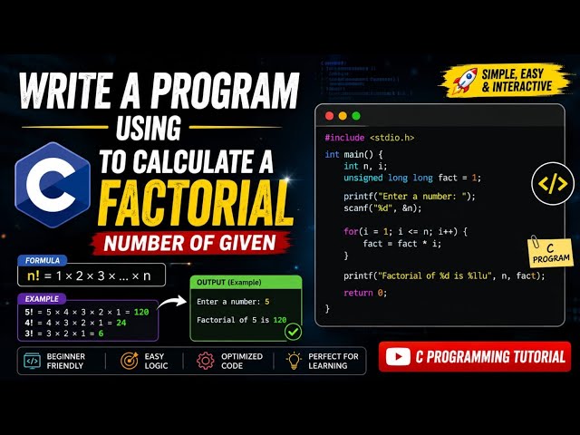 Write a Program Using C to Calculate the Factorial of a Number | C Programming Tutorial in Hindi