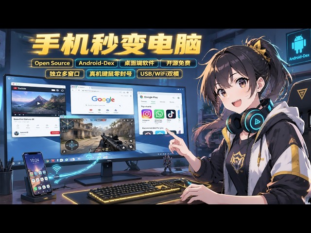 3. 电脑控制手机神器！开源安卓多窗口投屏与真机键鼠操控工具 | Free Android-Dex Desktop Mode & Screen Mirroring