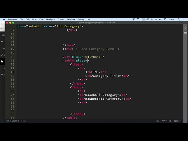097 Creating the admin category page part 2   PHP Full Course 2021