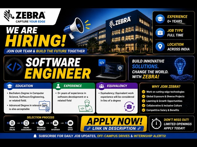 🚀 Zebra Software Engineer Hiring 2026 | Freshers | 0+ Years | Off Campus Drive | Apply Now