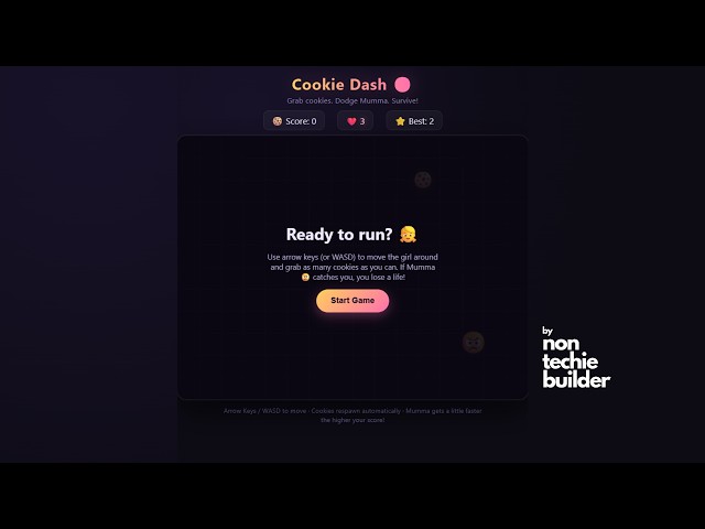 'Cookie dash' I Built a Full 2D Game with ONE Voice command using AI 🤯 #vibecoding