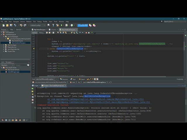 CS162 LinkedList Testing And Fixing Removeindex Throwing A NullpointerException