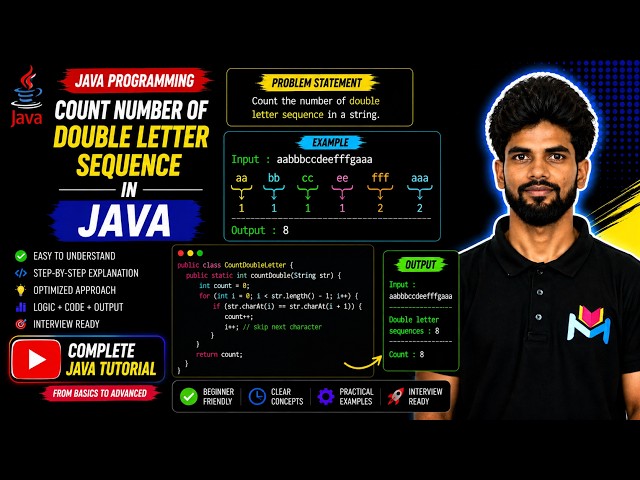 Count Number Of Double Letter Sequence in Java | Master Java String | Complete String Tutorial