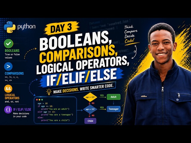 Python Booleans, comparisons, logical operators, if/elif/else