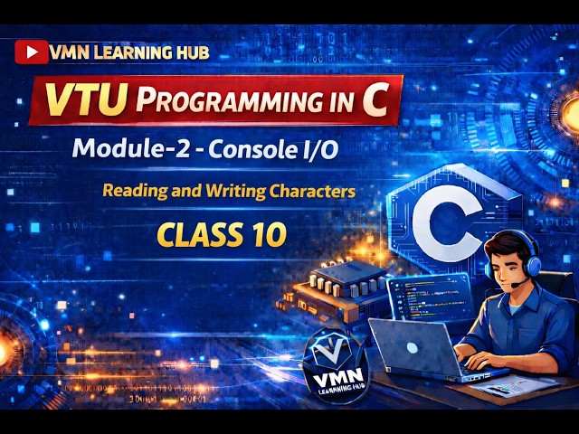 VTU- Programming in C Class 10  Console I/O: Reading and Writing Characters,