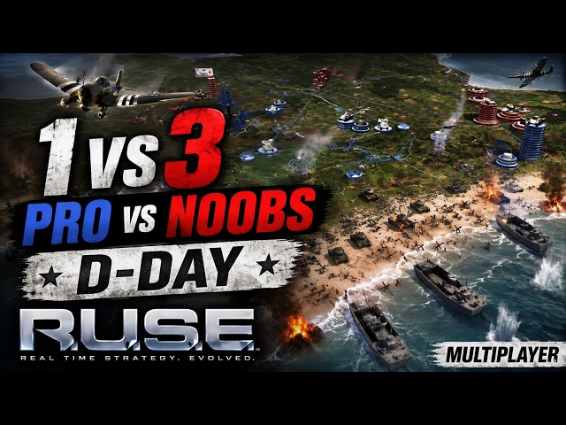 R.U.S.E - 1 Pro vs 3 Noobs On D-Day - Ruse Multiplayer!