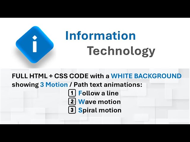 3 Motion / Path  text animations: Follow a line, Wave motion, Spiral motion