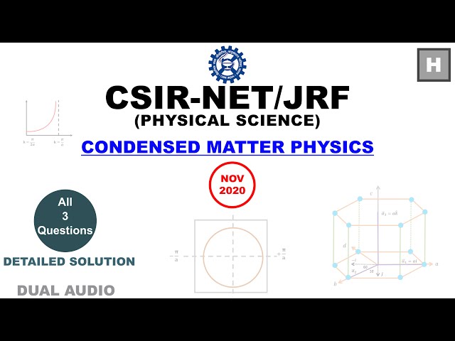 Condensed Matter Physics Solution | Nov-2020 CSIR NET | Physical Science