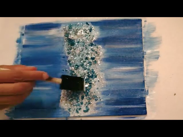 DIY Blue, White, Silver and Teal Glitter Abstract Wall Art