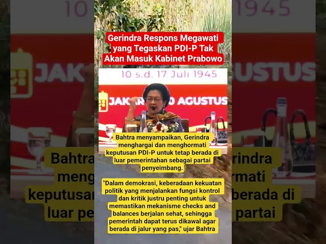 Gerindra Respons Megawati yang Tegaskan PDI-P Tak Akan Masuk Kabinet Prabowo