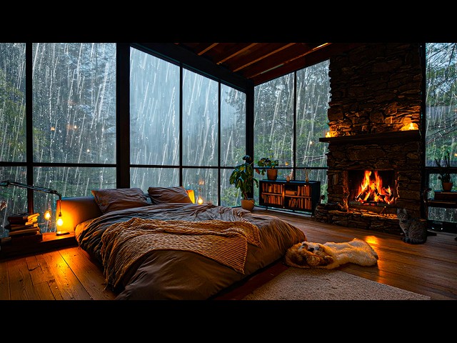 No Ads, Rain Sounds For Sleeping – Gentle Rain, Warm Fire & Cozy Ambience for Deep Sleep | Asmr