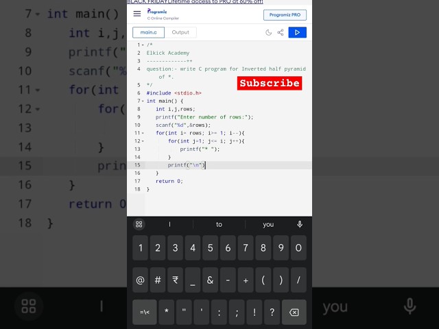Inverted half pyramid of * #learnc #coding #shorts #elkick #learnic