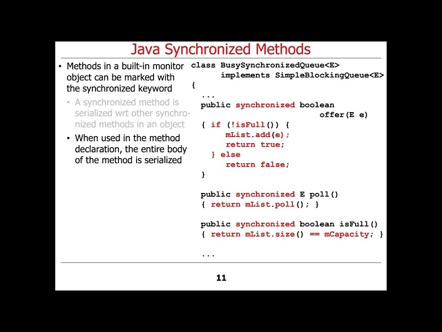 Java Monitor Object Synchronized Methods