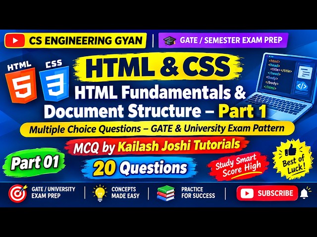HTML & CSS MCQ Question |Part 01 | HTML Fundamentals & Document Structure | GATE  Semester Exam Prep