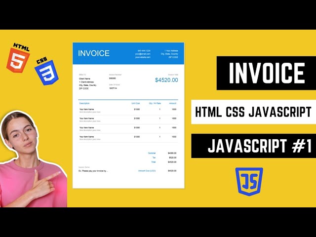 Create Invoice Slip HTML CSS and JavaScript | Invoice Template