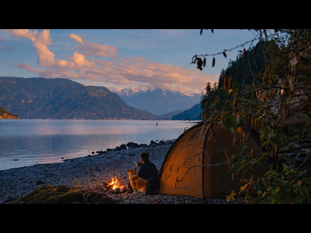 A Peaceful Autumn Camp with My Dog | Hot Tent Wood Stove, Waves & Full Moon