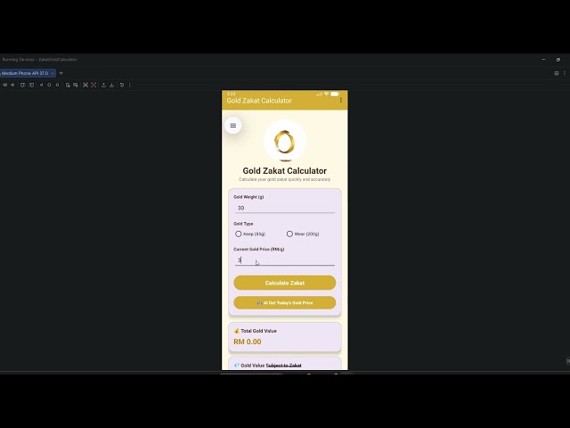 ICT602 Mobile Technology | Gold Zakat Calculator | Individual Assignment | Adam Arush