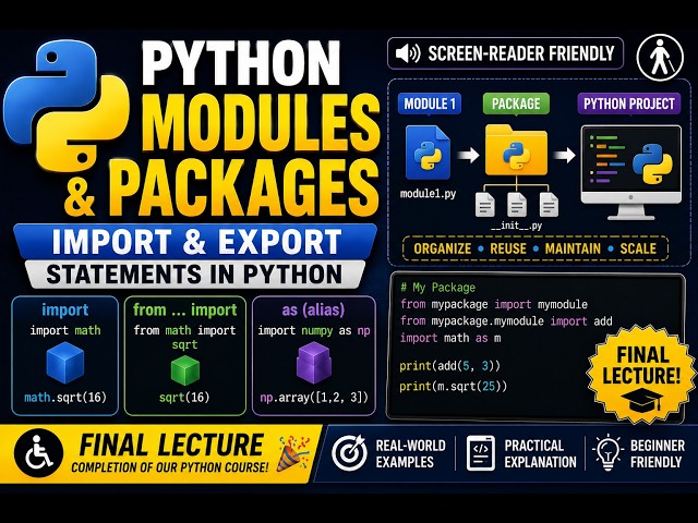 Python Lecture 28: Python packages & Modules Tutorial | Step by step NVDA/JAWS friendly explaination