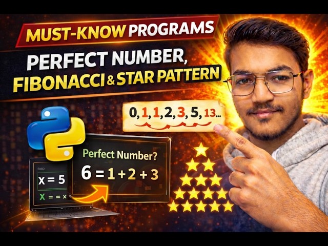 Important Python Programs 😳 | Perfect Number, Fibonacci & Star Pattern (Step-by-Step)