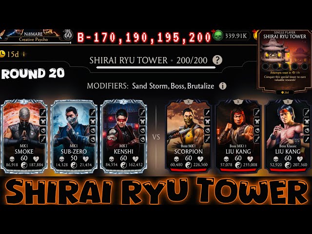 Shirai Ryu Tower Boss Battle 200 & 170, 190 Fight + Rewards Mortal Kombat Mobile - MK1 Characters