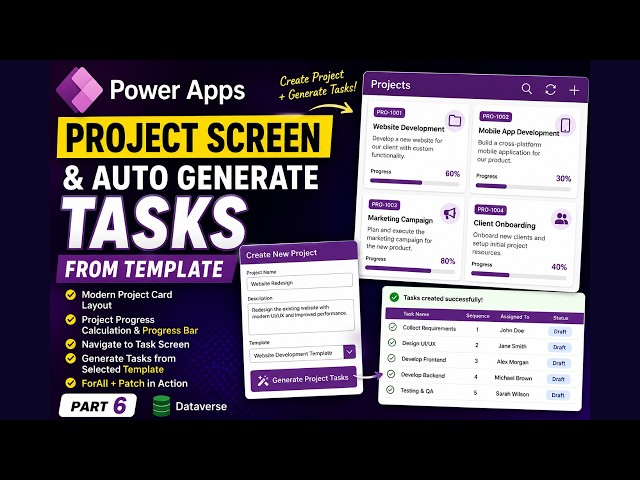 Create Project Screen & Auto Generate Tasks from Template in Power Apps | Project Management App