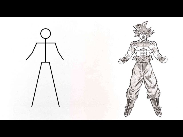 How to draw Goku ultra instinct full body out of stickman | drawing tutorial for beginners