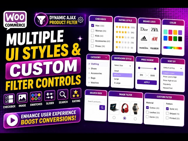 Product filter Multiple UI Styles & Custom Filter Controls | Checkbox, Image, Slider Rating