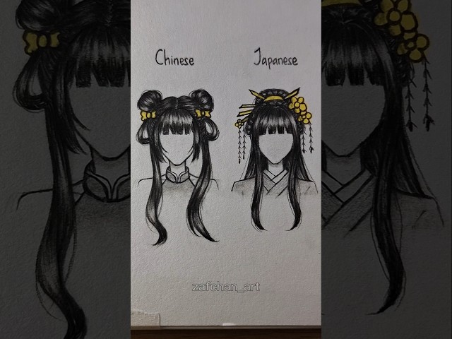 Drawing easy Hair Chinese and Japanese ✨️ #drawing #tutorial #howtodraw #sketch #art #shorts
