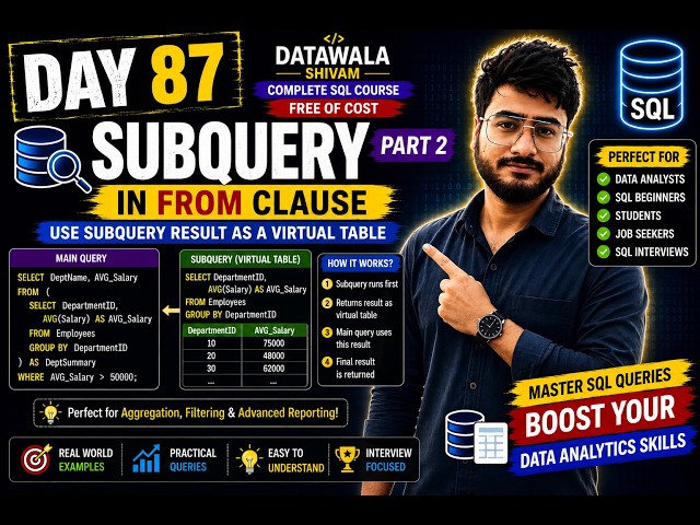Day 87 | SQL Subquery in FROM Clause Explained | Subquery Part 2 | Practical Examples