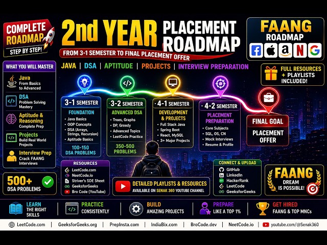 🚀 2nd Year Placement Roadmap 2026 | Complete FAANG Preparation | Java + DSA + Projects + Aptitude