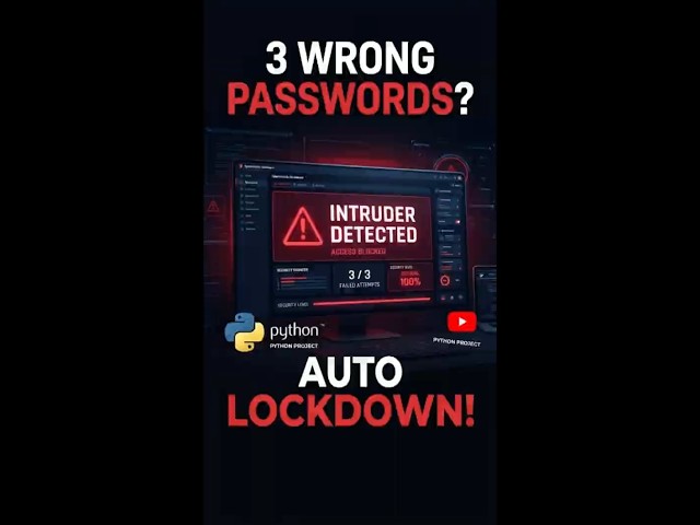 🚨 3 Wrong Passwords… Then Python Locked Everything! 😳 #Python #CyberSecurity #Coding