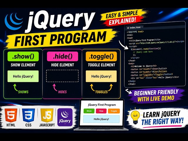 Your First jQuery Web Program | Show, Hide & Toggle Effects🚀🔥#webdevelopment #jquerytutorial