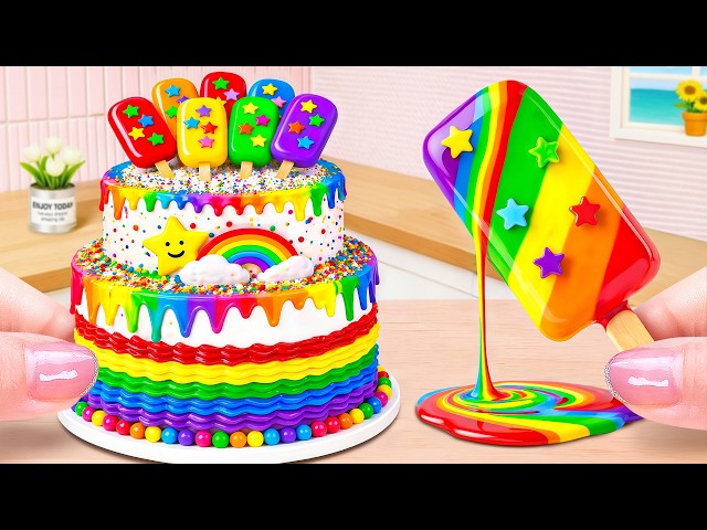 Delicious Rainbow Cake With Ice Cream 🍒 Star Miniature Cake Baking Recipe 🍧 Unbox Overworld