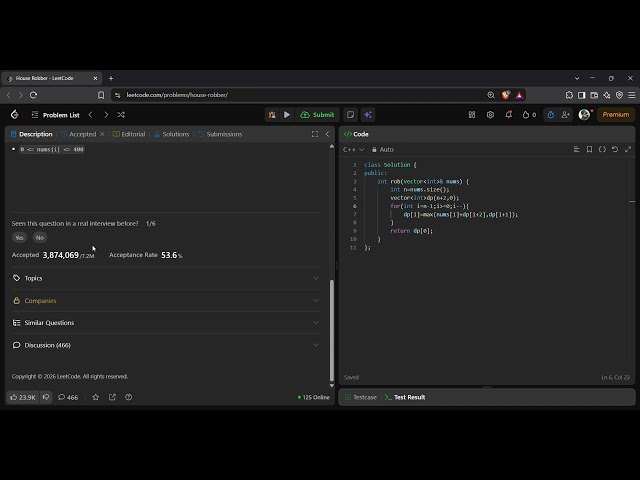 LeetCode 198 | House Robber | Bottom-Up DP | Dynamic Programming | C++ Solution