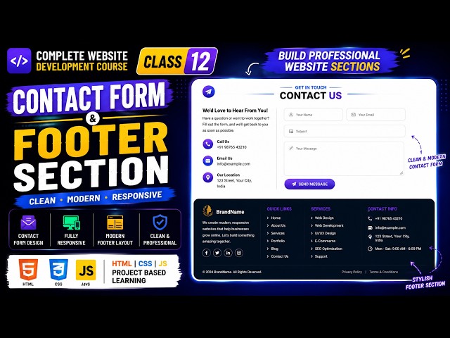 Website Course Class 12 |  Design Tutorial for Beginners  | HTML CSS | Contact Form and Footer