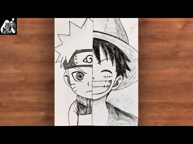 Naruto vs Luffy Pencil Drawing ✏️ | Half Face Anime Art Tutorial | Step-by-Step Sketch for Beginners