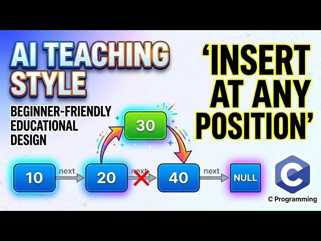Insertion at Any Position in Linked List in C | Step-by-Step Explanation with Dry Run | DSA