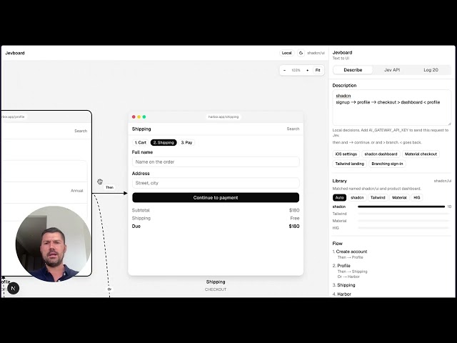 JevBoard: real time text-to-UI flows using popular libraries