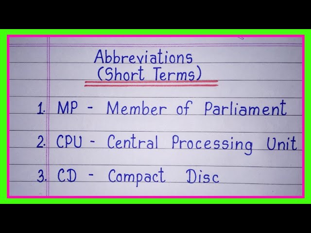Abbreviations(Short Terms)/Full form and short forms in english/Full Form