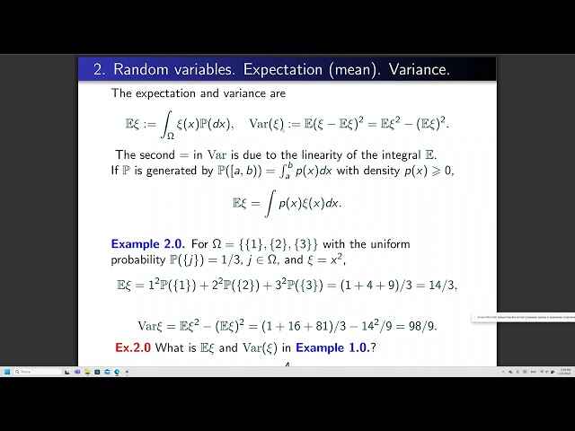 1. Probability space. Random variables. Expectation. Variance