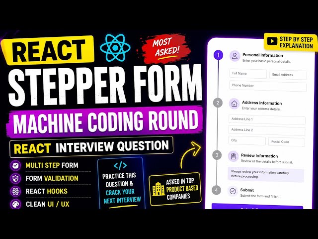 React Stepper Form Project  | React Interview Question | Machine Coding Round