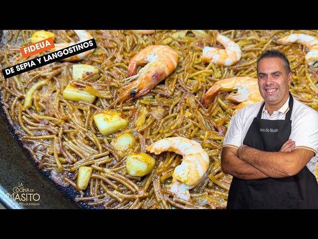 Fideua de sepia y langostinos Receta tradicional marinera