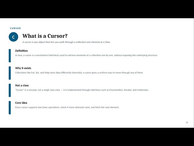 Cursor in Advanced Java | Java Collections Framework | Enumeration, Iterator & ListIterator
