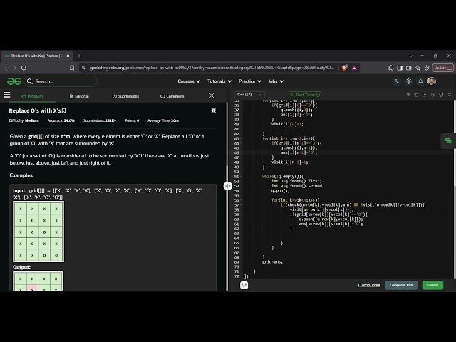 Replace O's with X's | GFG Solution in C++ | BFS Graph Traversal