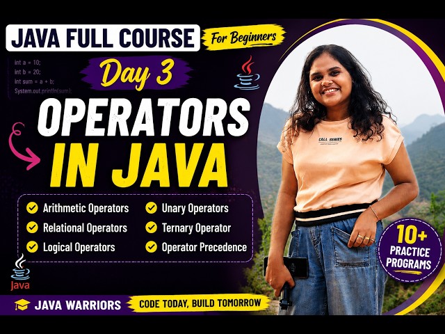 Operators in Java | Java Full Course for Beginners | Day 3 #infosys#javatutorial #education#youtube