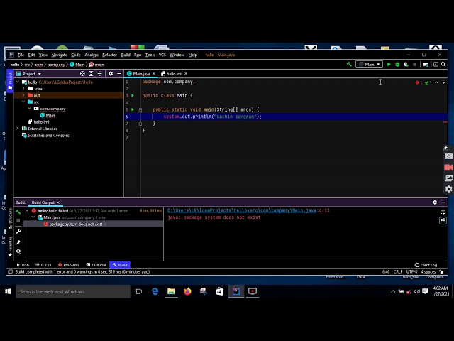 java error, package system does not exist